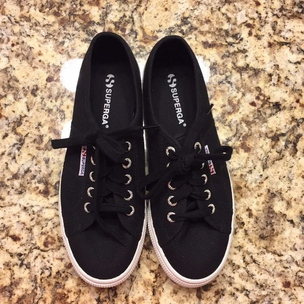 Black, platform superga shoes